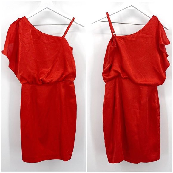 Calvin Klein Dresses & Skirts - SOLD Calvin Klein Red Satin Roman Shoulder Party Dress
